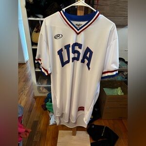 Rawlings Blue and White Shirt with Red Trim